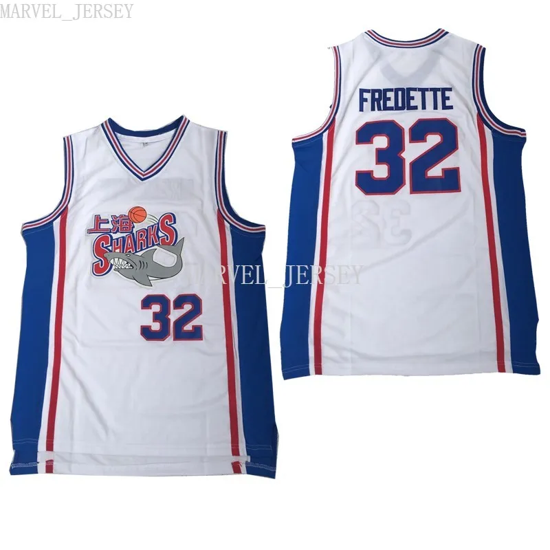 Billiga Custom Shanghai Shark 32 Fredette Jersey Broderi Movie White China XS-5XL NCAA