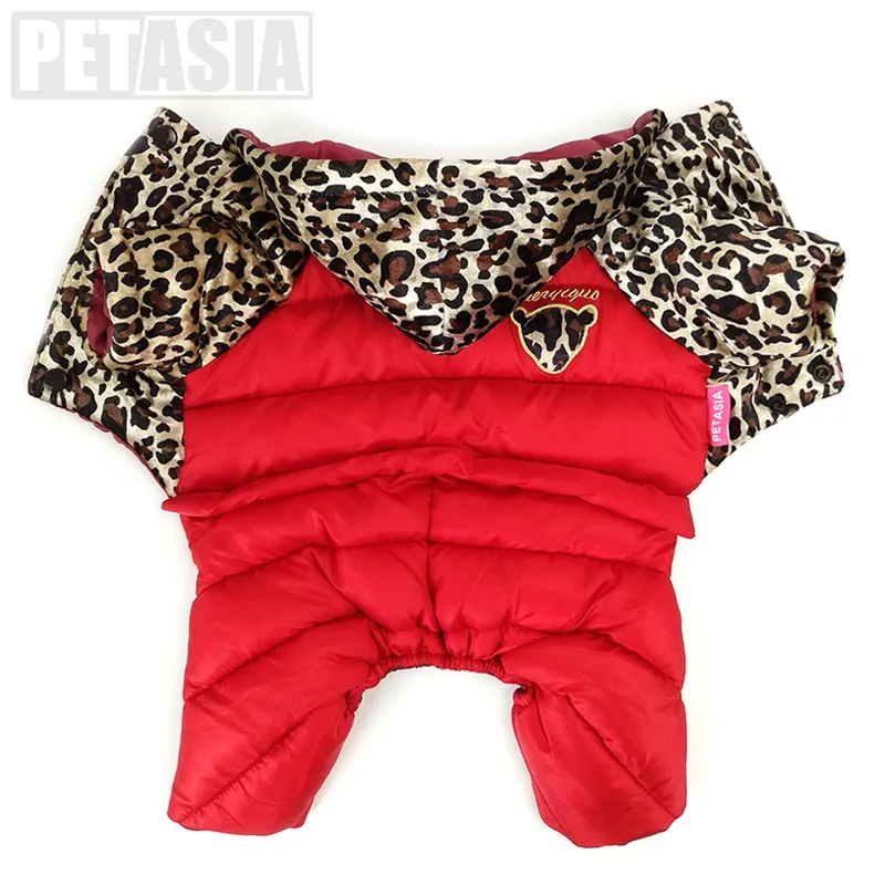 PETASIA Vêtements d'hiver pour chiens Nouvelles vestes en duvet pour petits chiens moyens Manteau léopard épais Vivant Tissu imperméable Vêtements pour animaux de compagnie 201030