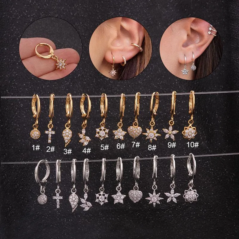 Kadınlar Takı Çember Denizyıldızı Kadınlar Kübik Zirkon Stud küpe için 1piece Kalp Taç Ay Yıldız Piercing Hoop Küpeler