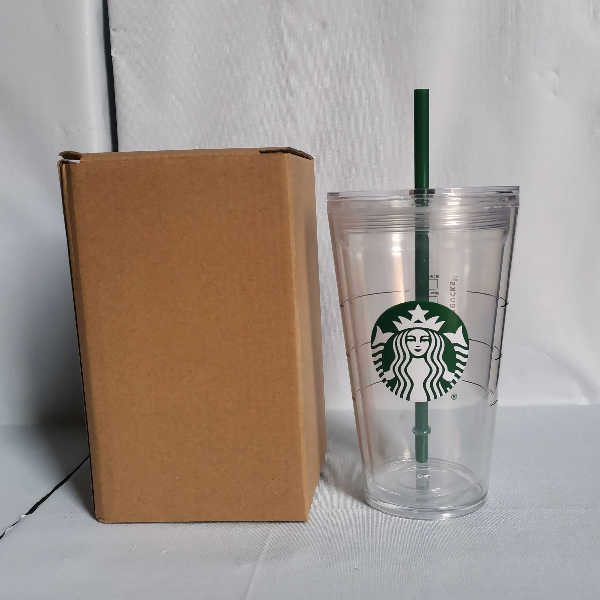 30 piece Starbucks 24OZ/16oz Double plastic tumbler Bottom Cup Goddess Gift Lid reusable transparent drinking flat tumblers straw