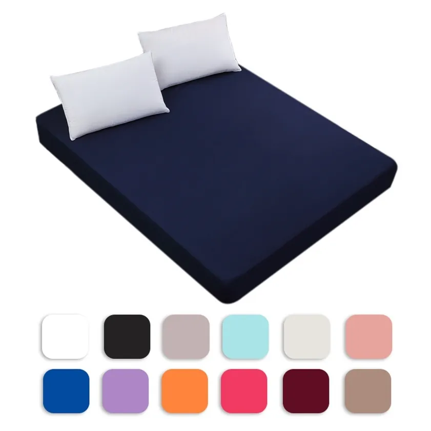 Solid Color Soft Fitted Sheet With Elastic Band Four Season Universal Bed Cover 100% Polyester Mattress 10 Sizes 220217