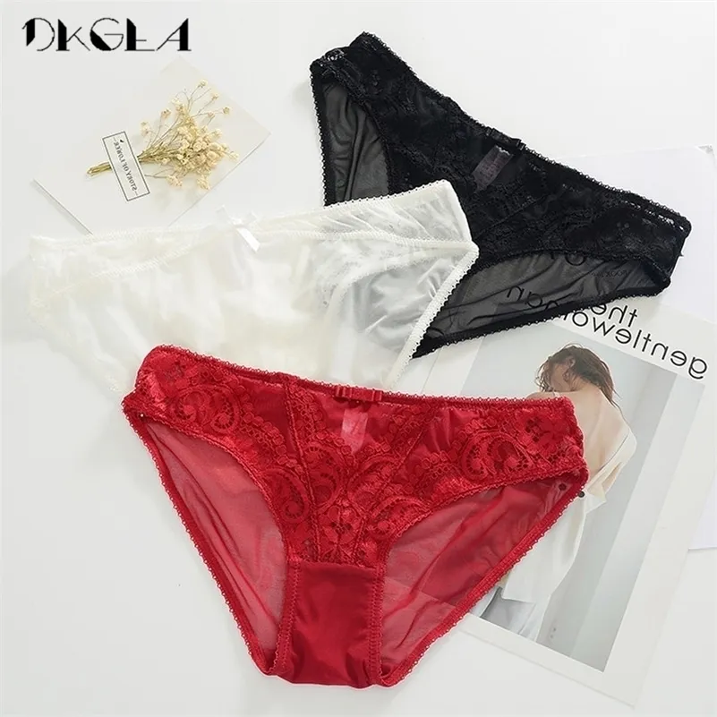 Low-Rise Dentelle Culotte 3 Pièce Noir + Blanc + Rouge Femmes Sous-Vêtements Culottes Transparentes Confortables Plus La Taille XL Broderie Sexy Culotte 201112