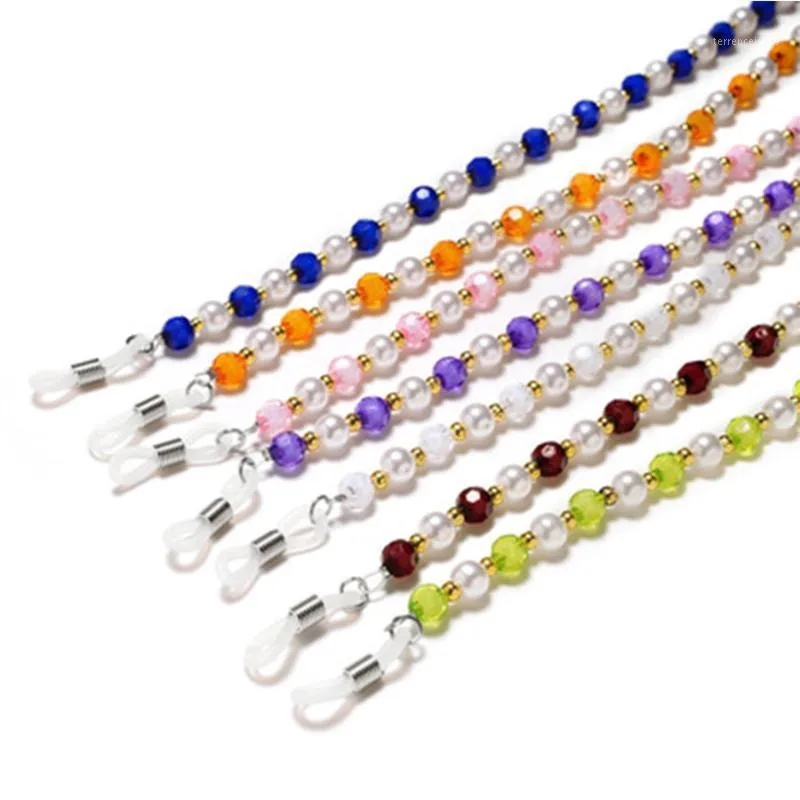 Solglasögonramar Fashion Acrylic Crystal Glasses Neck Strap Chain Svart Färgglada pärlor glasögon Metal Cord Lanyard 1