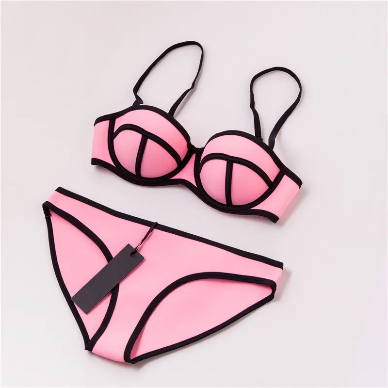 MUXILOVE 100% Neoprene Padded Push-Up Bikini Set for Women, Classic Design,  Sexy Swimsuit, Swimwear, Bathing Suit, Biquini, Swim Suit T200708
