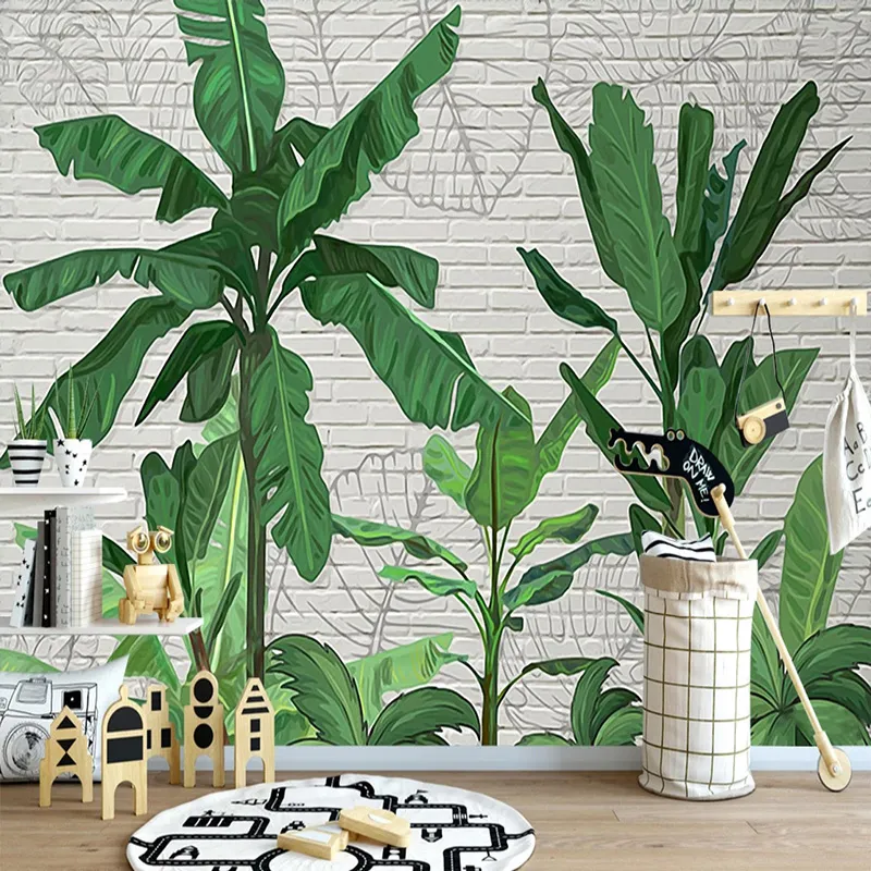 Фото обои 3D тропический банановый лист кирпича настенная росписью гостиной телевизор в спальне домашний декор творческий 3 D живопись папилем де пара