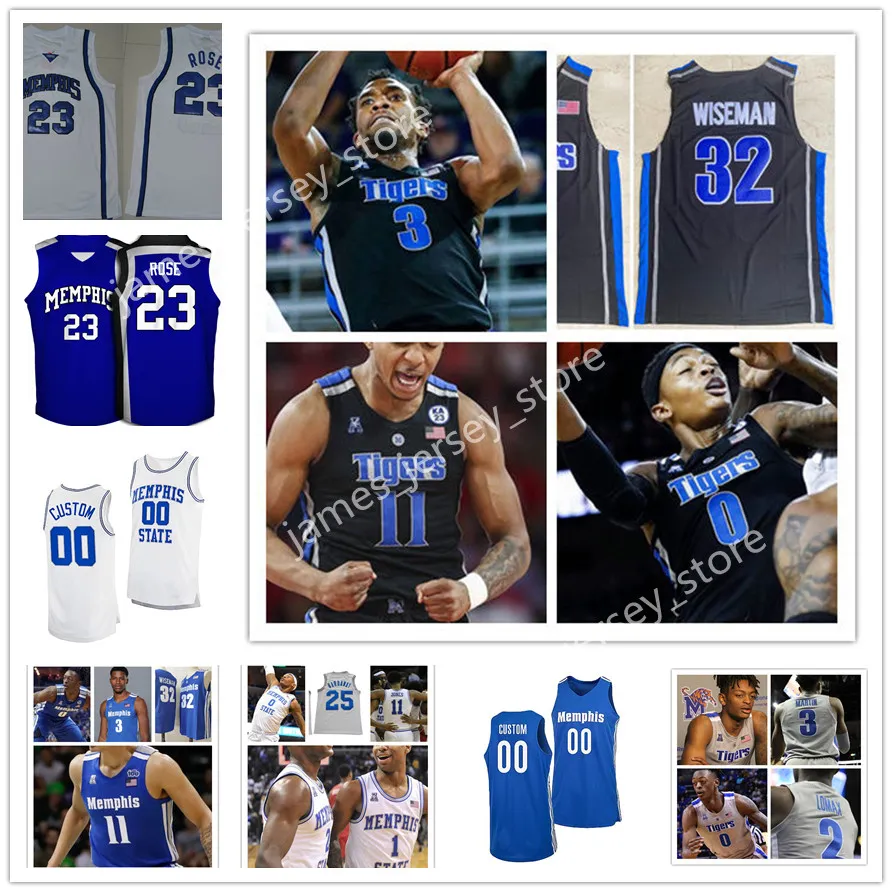 Custom Memphis Tigers Basketball costurou Jersey Tarik Black Adonis Thomas Antonio Anderson Will Barton D.J. Stephens Lorenzen Wright Tyreke Evans David Vaughn III