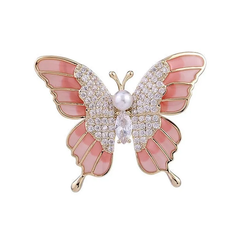 패션 우아한 핑크 에나멜 여성 의류 액세서리를위한 나비 브로치 고품질 곤충 여성 정장 옷깃 핀 보석