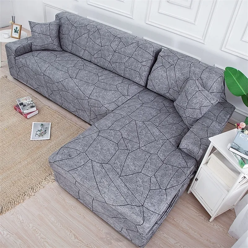 Geometryczne Elastyczne potrzeby Zamówienie 2 sztuk Pokrywa Jeśli L-Sertional Corner Tight Tight Wrap Capa de Sofa LJ201216