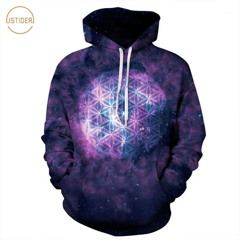 Sweats à capuche pour femmes Sweatshirts en gros - ISTider 2021 Printemps Mode 3D À Capuche Disque Symétrique Galaxy Hommes Femmes Violet Espace Sweat À Capuche Tops1