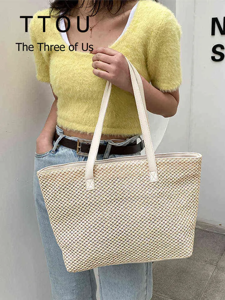 Shopping Bags Summer Woven Straw Casual Tote Women Rattan Large Capacity Shoulder Bag Designer Handmade Beach Shopper Female Bohemian Handbag 220303