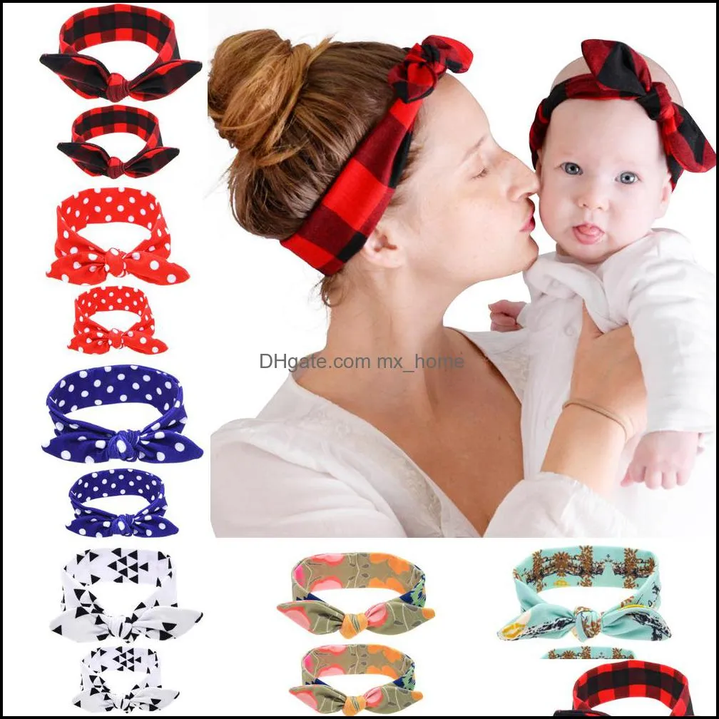 Accessori per capelli Neonato, copricapo stampato maternità per bambini Set madre e bambino Orecchie di coniglio genitore-figlio Fascia per capelli Fascia per capelli Bandane Mamma S