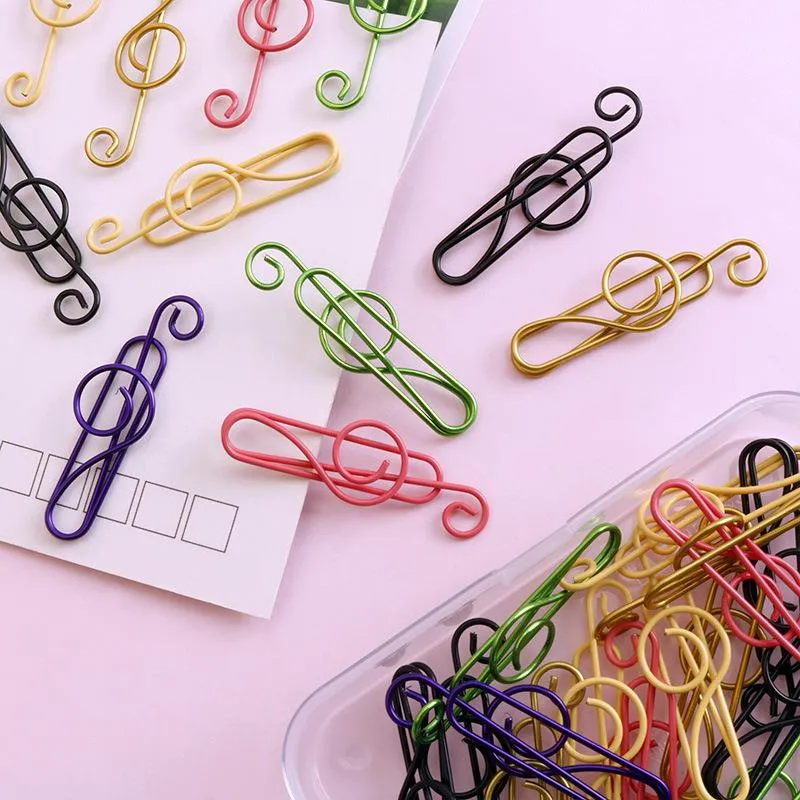 /box Creative Colorful Note Paper Clips Filing Supplies Decorative Music Shape Clip Office Metal Cute Exquisite Stationery Accessories ZJTL0695