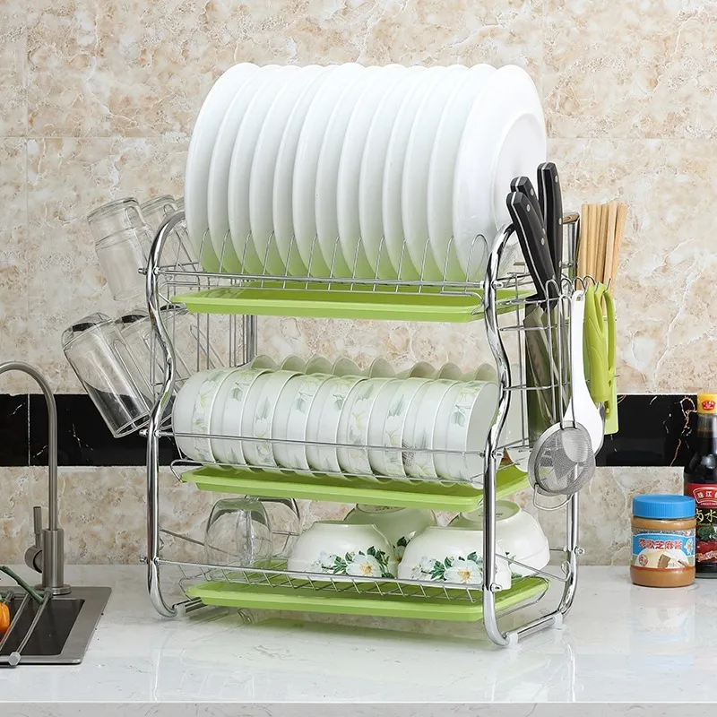 Roestvrij staal Dish Rack Schotel Drainer Roestvrijstalen Droogrek Kom Schotel Draining Shelf Doger Lade Houder Keuken Organizer T200413