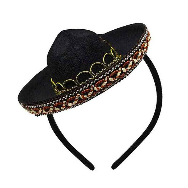 Halloween Halm Mexikansk hatt Headbands Mini Halm Mexikansk hatt Fiesta Headwear Påsk Headpiece Party Decor Supplies G220301