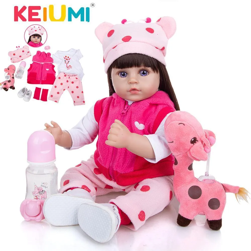 KEIUMI 48 CM Bebe Reborn Cloth Body Beautiful Long Hair Realistic Reborn Toddler Baby Doll For Children Birthday Christmas Gifts LJ201031