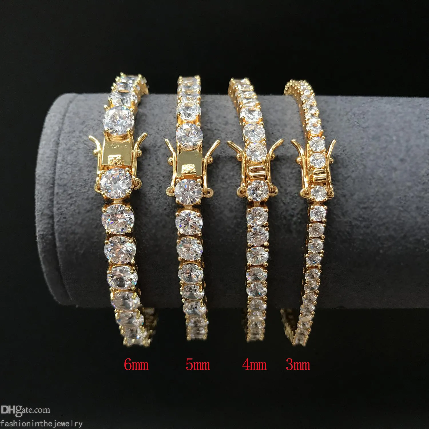 Tennis Designer Bracelet diamant luxe bijoux cadeau 3 4 5 6 mm 7 8 pouces mode moissanite bracelets en or blanc pour hommes adultes hip288J