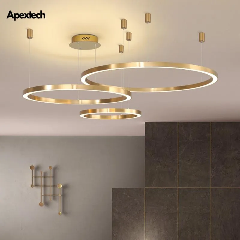 Lustres modernos anel latão cor teto lâmpada de suspensão el lobby luzes de suspensão sala de estar quarto de cozinha lâmpadas
