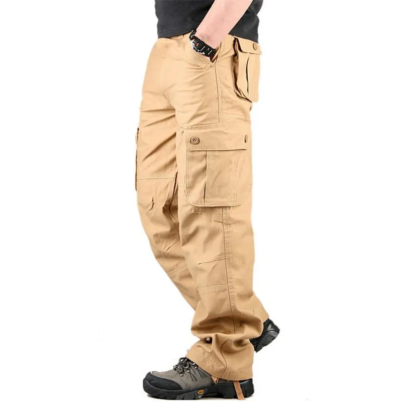 Männer Casual Cargo Hosen Baumwolle Multi Taschen Overalls Streetwear Armee Militärische Arbeit Gerade Hosen Hosen Taktische Hosen 44 LJ201007