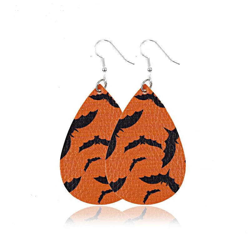 Newest creative Halloween leather earrings for women Unique Design skull ghost pumpkin print teardrop Earrings dangle earr