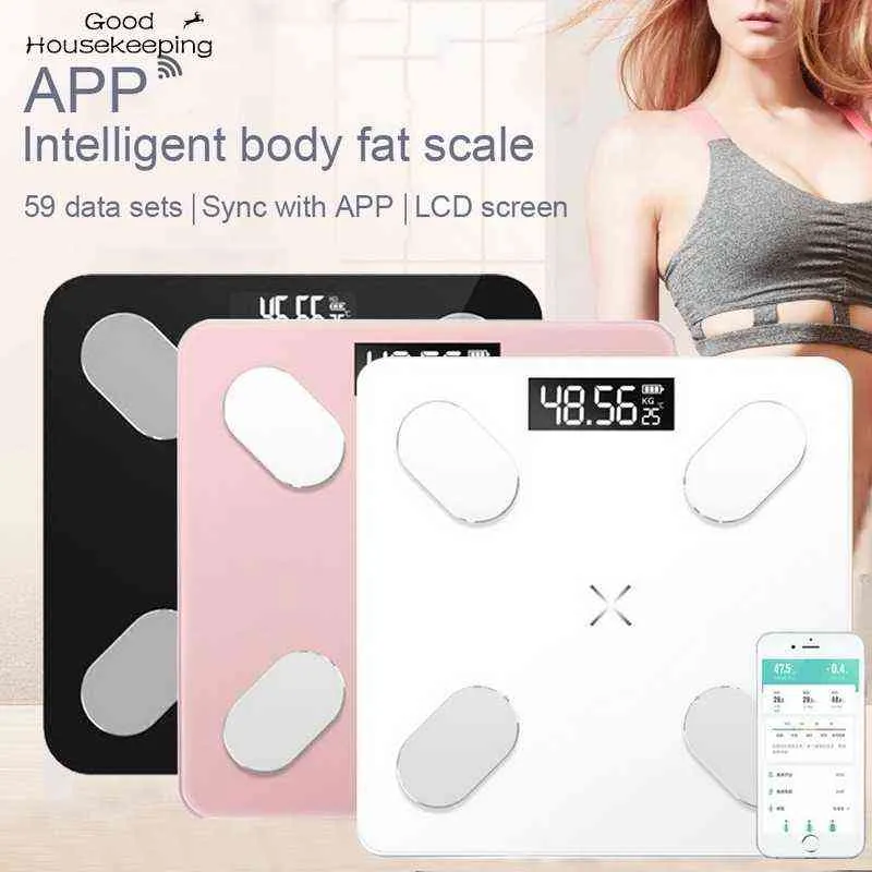 Bilance da bagno Bilance digitali da pavimento Bilance per grasso corporeo Bluetooth Elettroniche Mini Smart BMI Bilance analizzatore di composizione con APP H1229