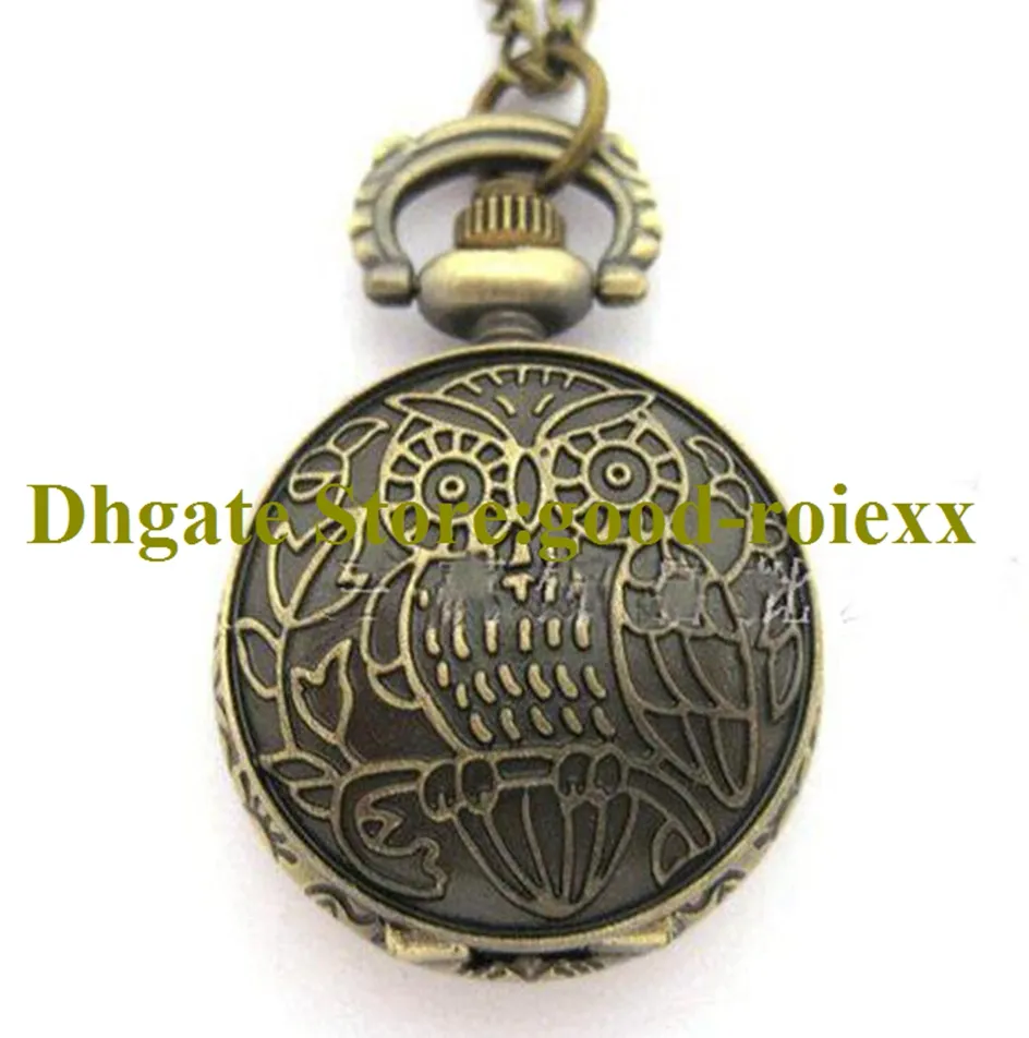 Vintage Owl Bronze Dames Mannen Pockethorloge Ketting Accessoires Trui Ketting Dames Opknoping Heren Pockethorloges AA00171