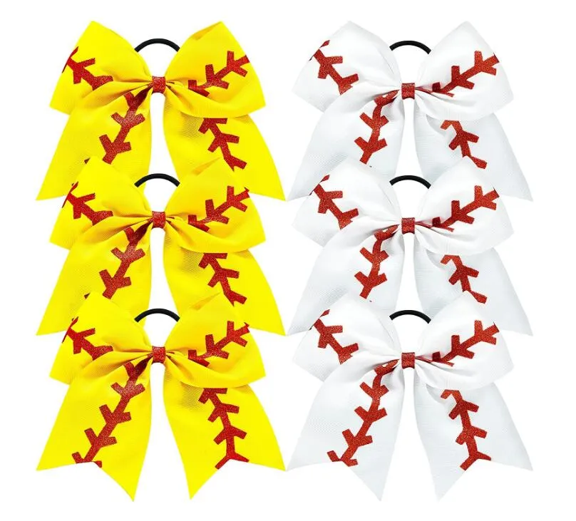 Titanium Sport Acessórios Softball Hair Bows 6.7 polegadas Grande torcer torcida torcida Cheerleading Elastic Hair laços Bandas para adolescente menina competição esportes