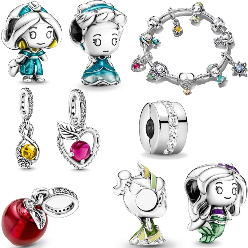 New Original Silver Princess Apple Charm Bead fit Pandora charms silver 925 beads Bracelet for women DIY Jewelry Gift