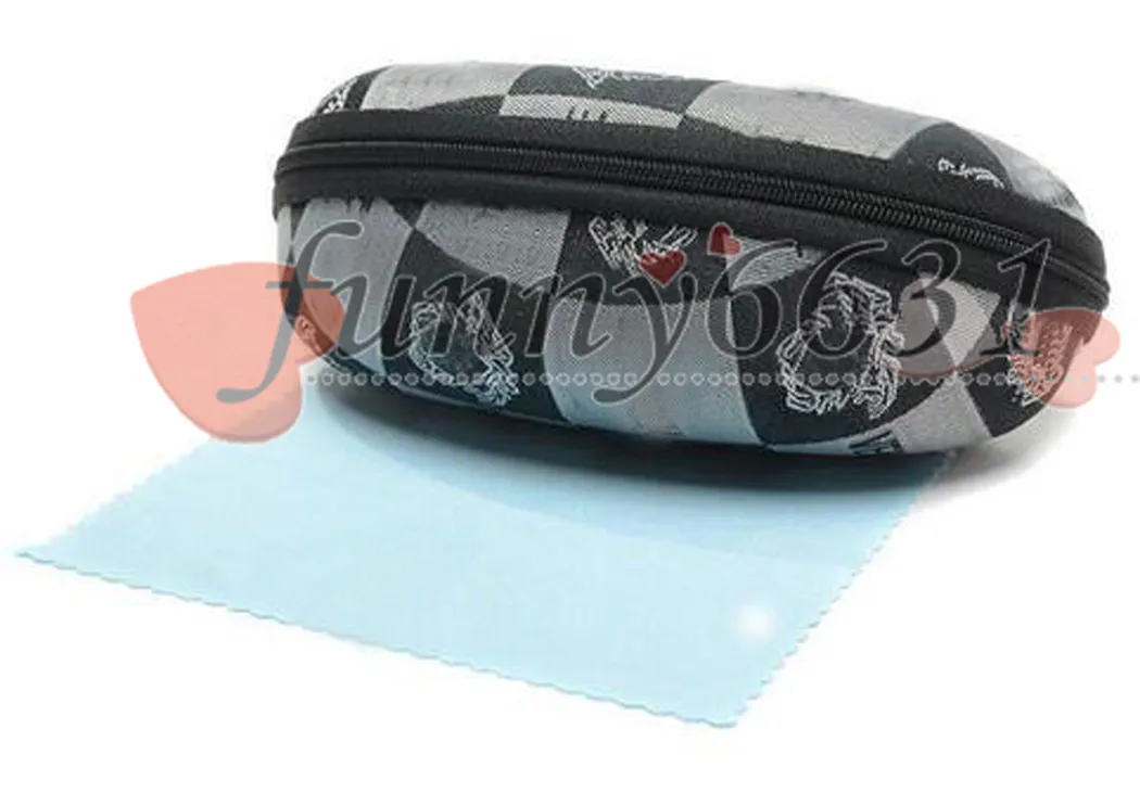 new hard case Zipper Hook Sunglasses Box cloth eyeglass Case Black Metal Plastic Sports sun glasses cases boxes + clot h