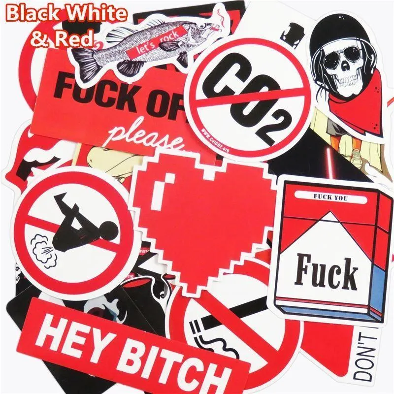 51 stks zwart en wit en rood stickers voor laptop koelkast telefoon waterpoof brandstof cap creatieve sticker home decor speelgoed styling sticker nieuw aankomen