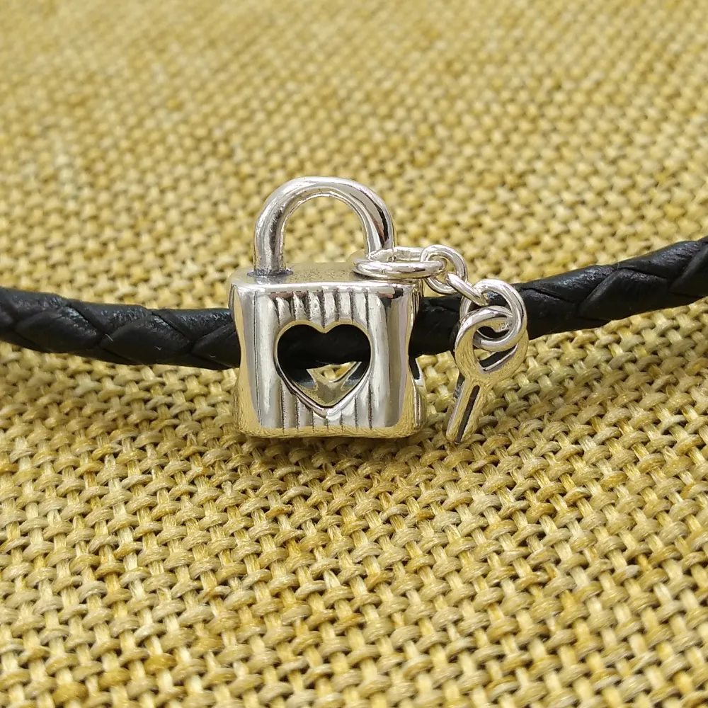 Mode 100% 925 Sterling Zilveren Sieraden Pandora Charm Hangslot Hart Sleutel Kralen Armbanden Sets met Logo Ale Bangle Vrouwen Mannen Verjaardagscadeau Valentijnsdag 790095C01