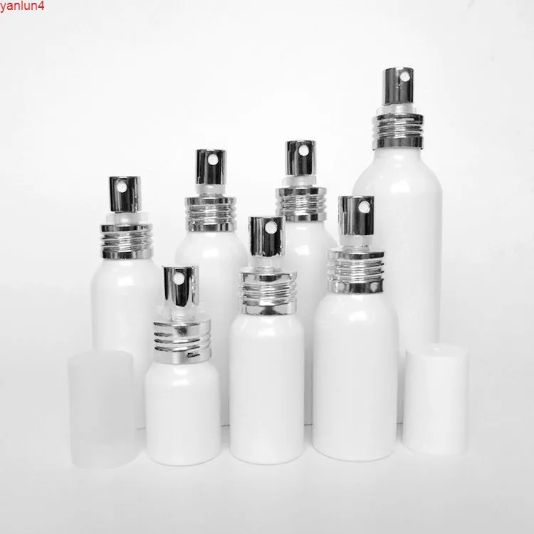 10 pz 20/30/50/60/80/100 / 150 ml Alluminio bianco flacone spray vuoto Nebbia fine Ricarica vasetto cosmetico Bottiglie sottopacchetto campione Alta qualità