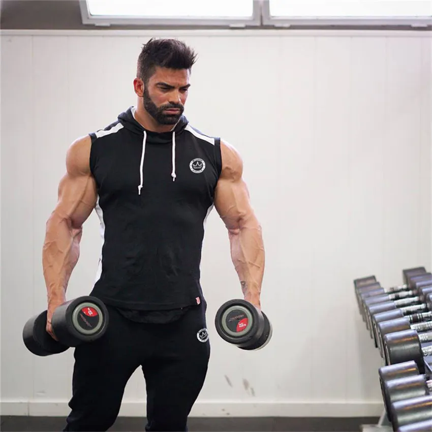 Fashion- Uomo Palestre Felpe con cappuccio Palestre Fitness Bodybuilding Felpa Crossfit Pullover Sportswear Mens Workout Giacca con cappuccio Abbigliamento