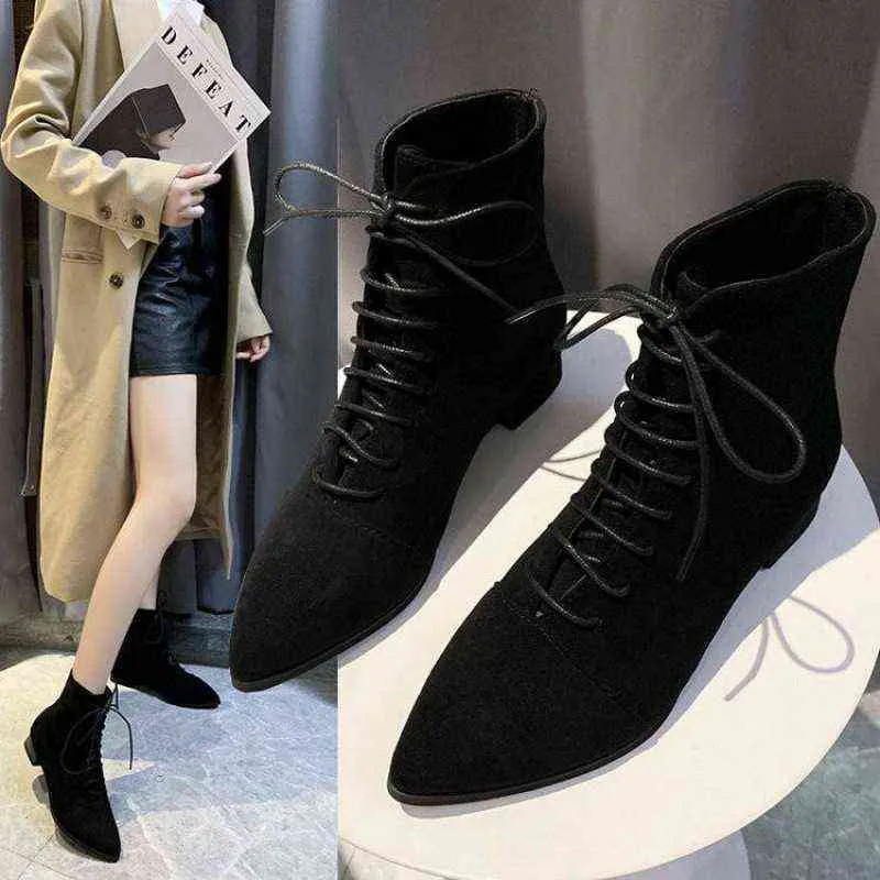 Autumn Pointed Toe Suede Ankle Boots Women With Flock Lining For
