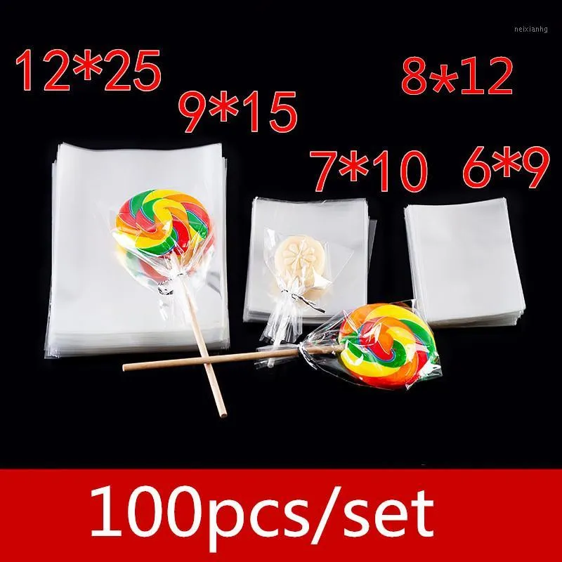 غلاف الهدية 100p 6x9 7x10 8x12 9x15 أكياس حلوى شفافة شقة مفتوحة عيد ميلاد البلاستي