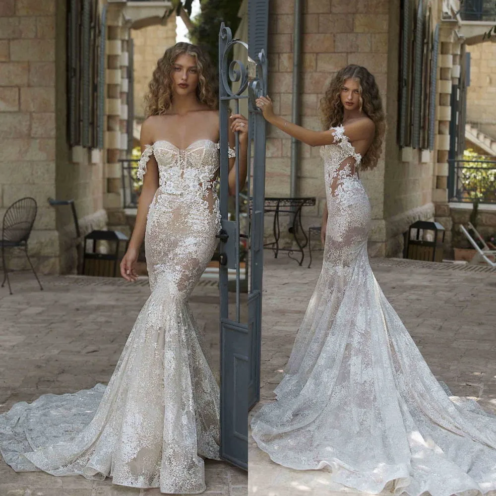 Berta 2021 Wedding Dresses Sexy Sweetheart Lace Appliques Beads Mermaid Bridal Gowns Custom Made Backless Sweep Train Wedding Dress