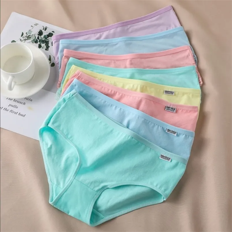 3 pezzi / set biancheria intima color caramella donna comoda mutandine di cotone di alta qualità mutandine traspiranti a vita media slip taglie forti 220311