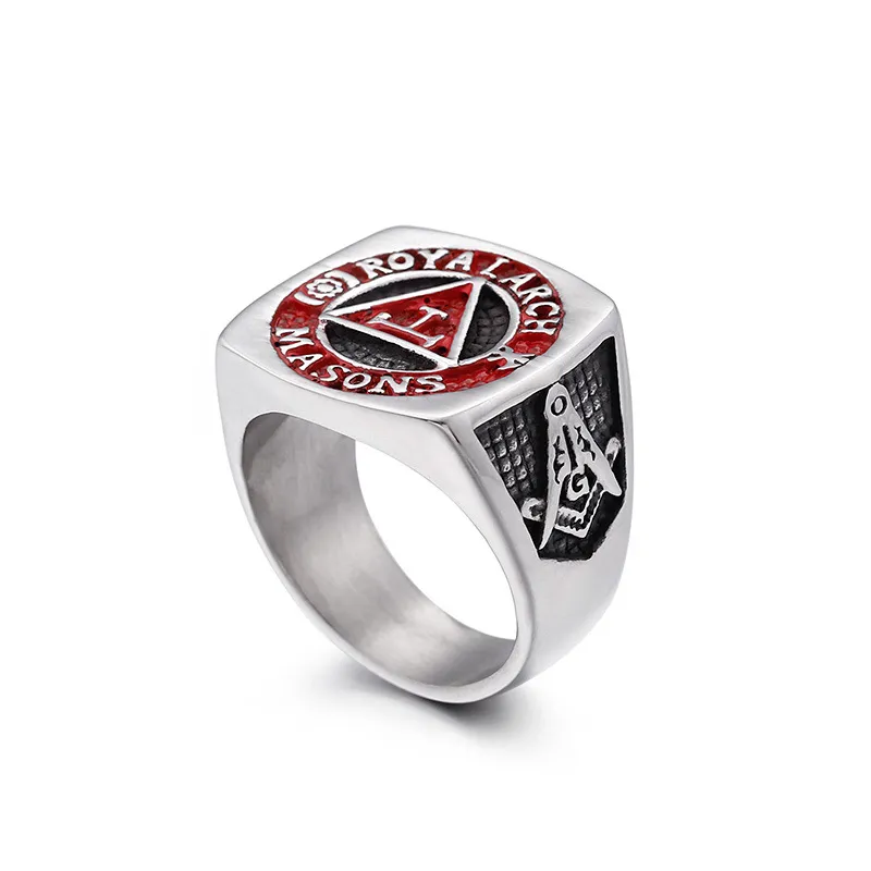 MOYOZZ 316L Stainless Steel Masonic Ring – Silver Freemasonry Jewelry (Sizes 7-13)-1357115