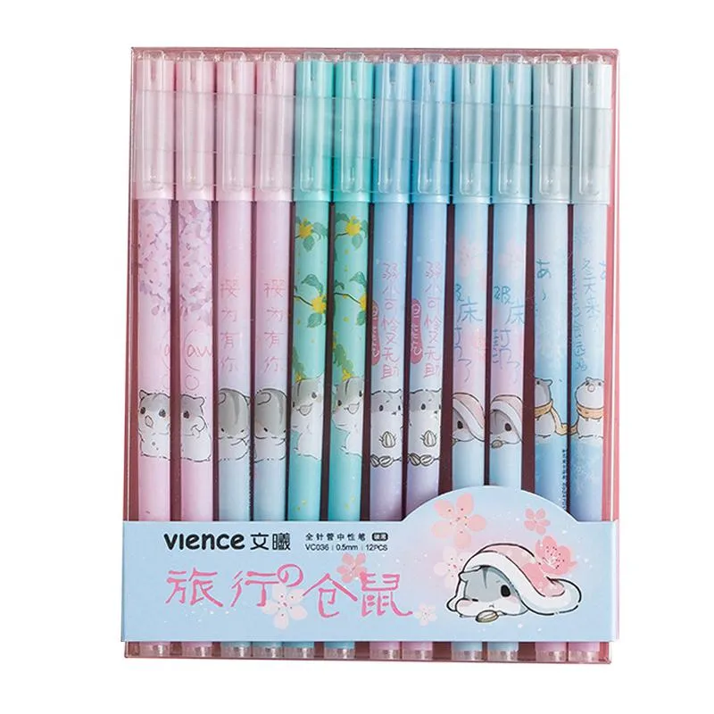 12 pezzi / set penna gel animale carino inchiostro nero penne gel 0.5mm cancelleria coreana Kawaii per materiale scolastico per ufficio regalo