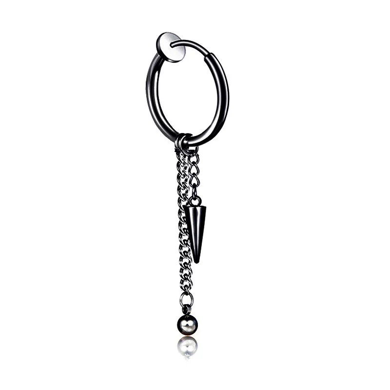 clip on earrings Stainless steel black cone chain tassel hoop earrings ear cuff for women men fashion jewelry will and sandy