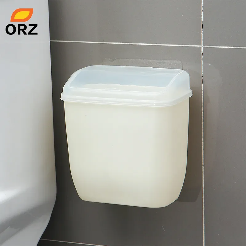 ORZ Boîte de rangement Poubelle Murale Poubelles avec couvercle Creative Wall Magic Autocollant Salle de bains Cuisine Toilettes Poubelles Boîte en plastique LJ200812