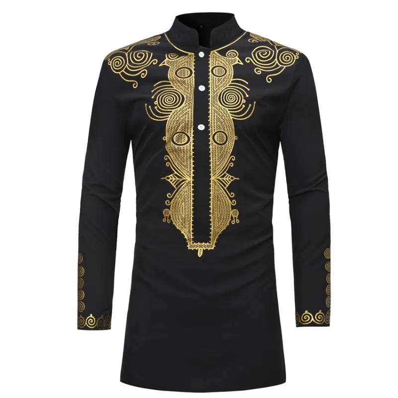 New 2020 Dashiki Fashion African Traditional Printed Rich Bazin Men Long Sleeve Africa Clothing Thobe Dress for Man Shirt