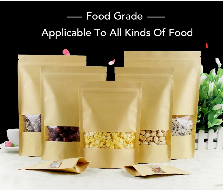 Brown Kraft Paper With Clear Window Stand Up Food Grade ZipLock Bags ...