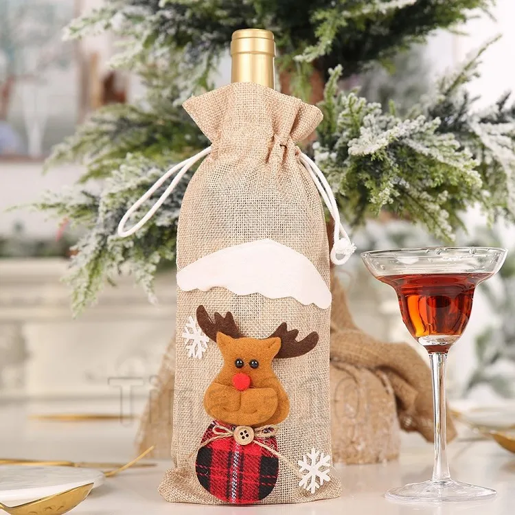 Lot De 2 Housses De Bouteille De Vin De Noël En Flanelle Rouge - 15x10x5 Cm - Décoration Et Protection Cadeaux