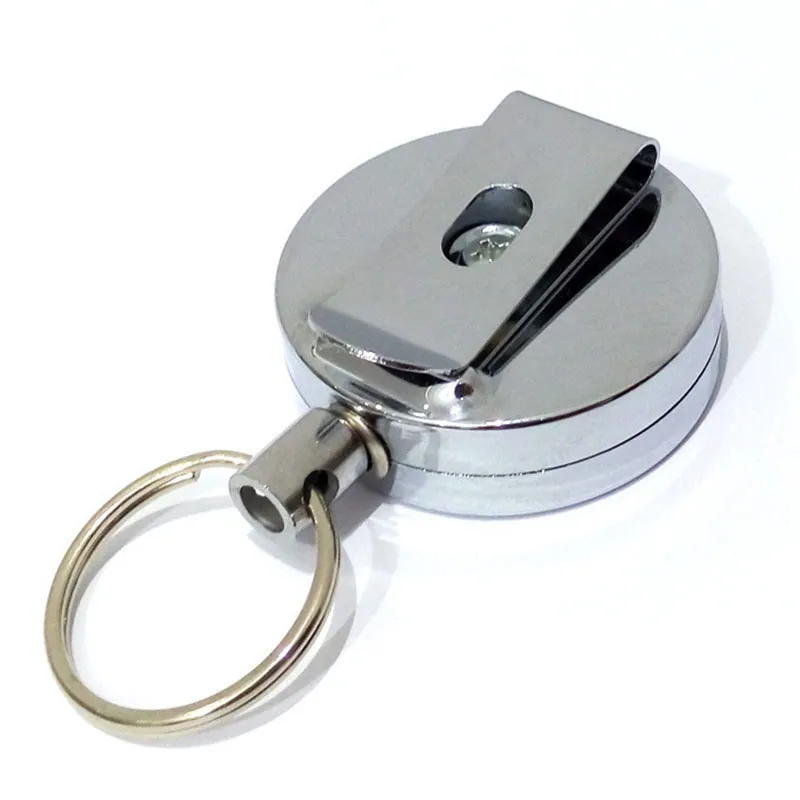 Bobina porta badge con porta badge in metallo delicato da 4 cm, clip da cintura, durevole, retrattile, con catena, EEC2869