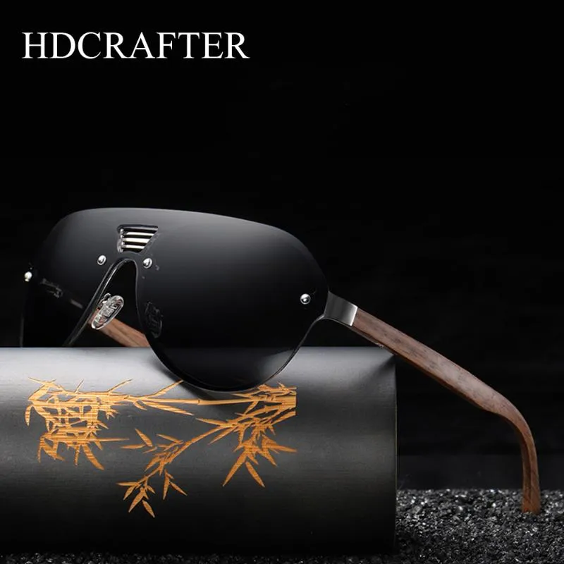 Sunglasses HDCRAFTER 2021 Mens Rimless Polarized Walnut Wood Mirror Lens Sun Glassess Women Brand Design Oversized Glasses227v