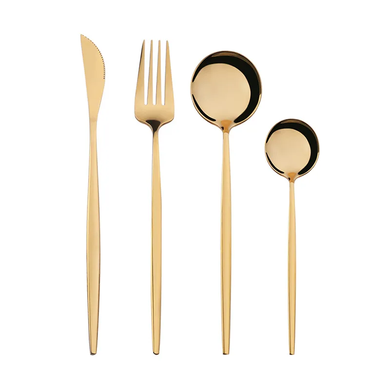 Golden Silver Western Dinnerware Durable Stainless Steel Flatware Knife Fork Soup Dessert Ice Cream Spoon Teaspoon Cutlery Tableware Home Restaurant JY0294