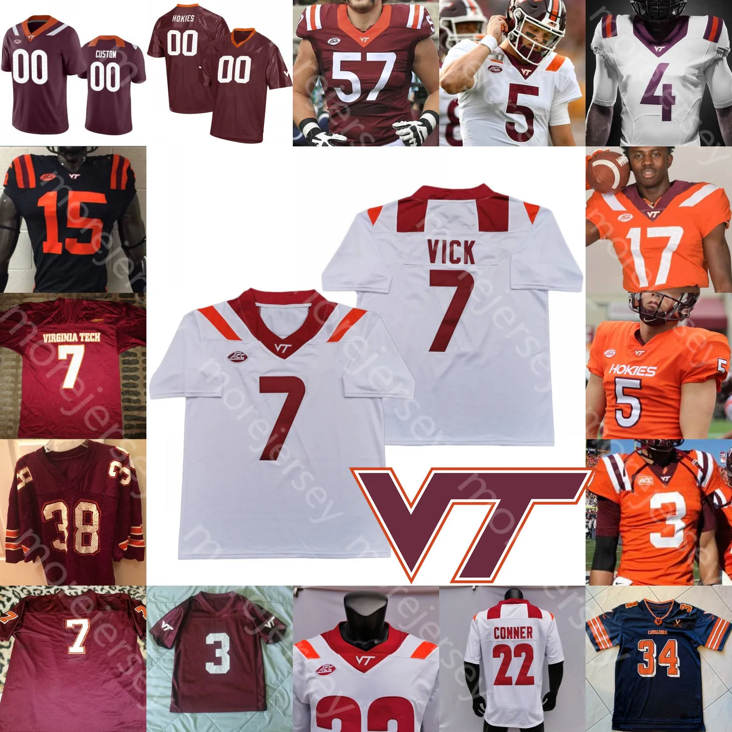 Custom Virginia Tech Hokies Football Jersey NCAA College Ryan Willis McClase Conner Damon Hazelton Ashby Belmar Jarrod Hewitt Pollard King