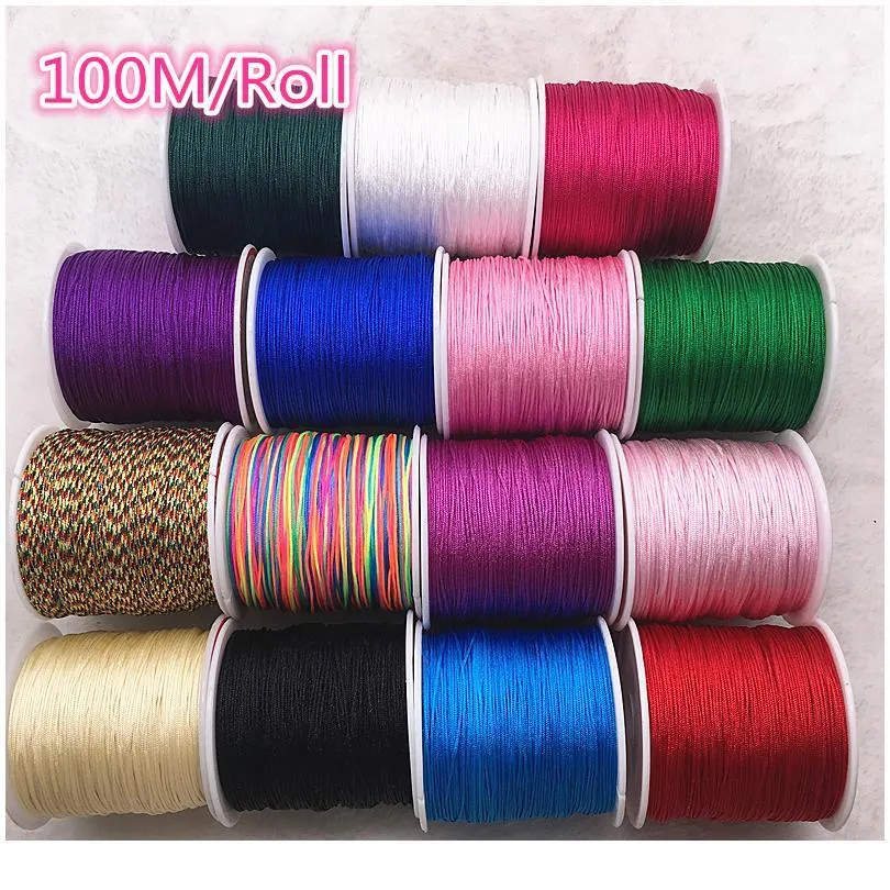 Strumenti per la creazione di perline 100 m/rotolo 0,8 mm filo di filo di nylon viola nodo cinese cavo di macrame braccialetto corda intrecciata perline fai da te Thr qylrsT