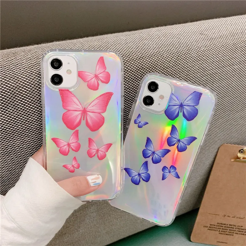 Bling Bling Butterfly Printing Phone Case voor iPhone 12 Mode Zachte TPU Anti-Fall Back Cover voor iPhone 11 PRO MAX XR 8 7