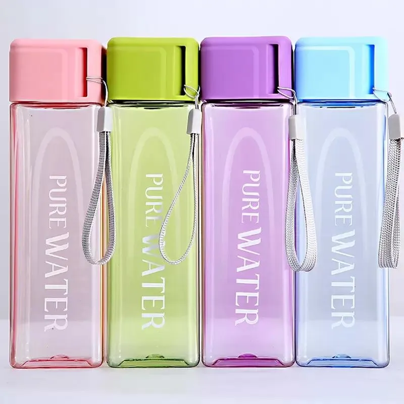 Outdoor Portable Water Mug 17oz 500ml Sport Water Bottle Fashion Square Transparent Tumbler Large Capacity Water Bottles Plastic Cup FY4134
